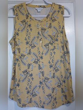Liz Claiborne Yellow Floral Henley Sleeveless Camisole